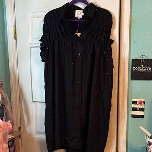 NWT Black Button-Front Women’s Dress with Subtle Gem Detail Size XL